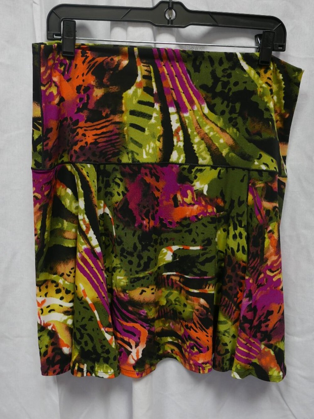 Eva Varro Abstract Animal Print Flounce Skirt Green Multi Size Large USA Made